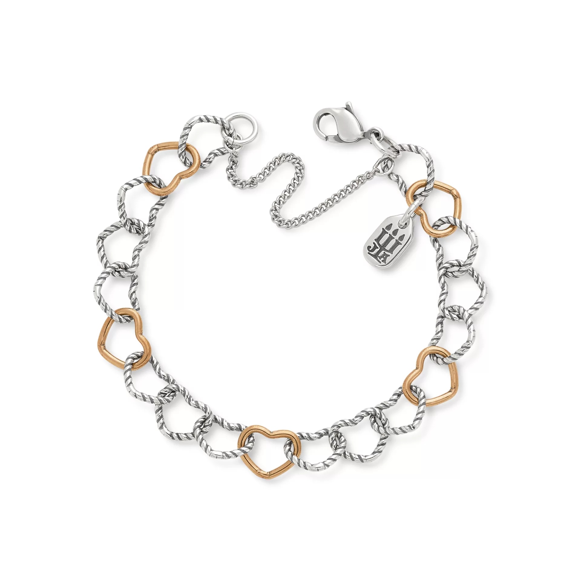 Twisted Wire Connected Hearts Charm Bracelet