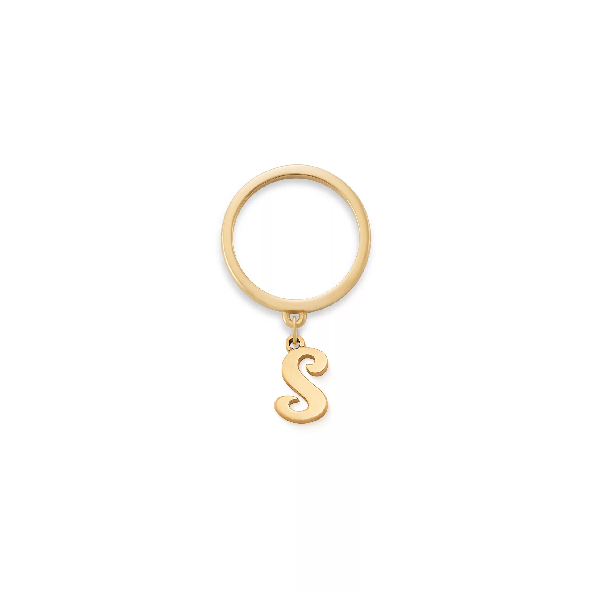 Small Script Initial Charm Dangle Ring