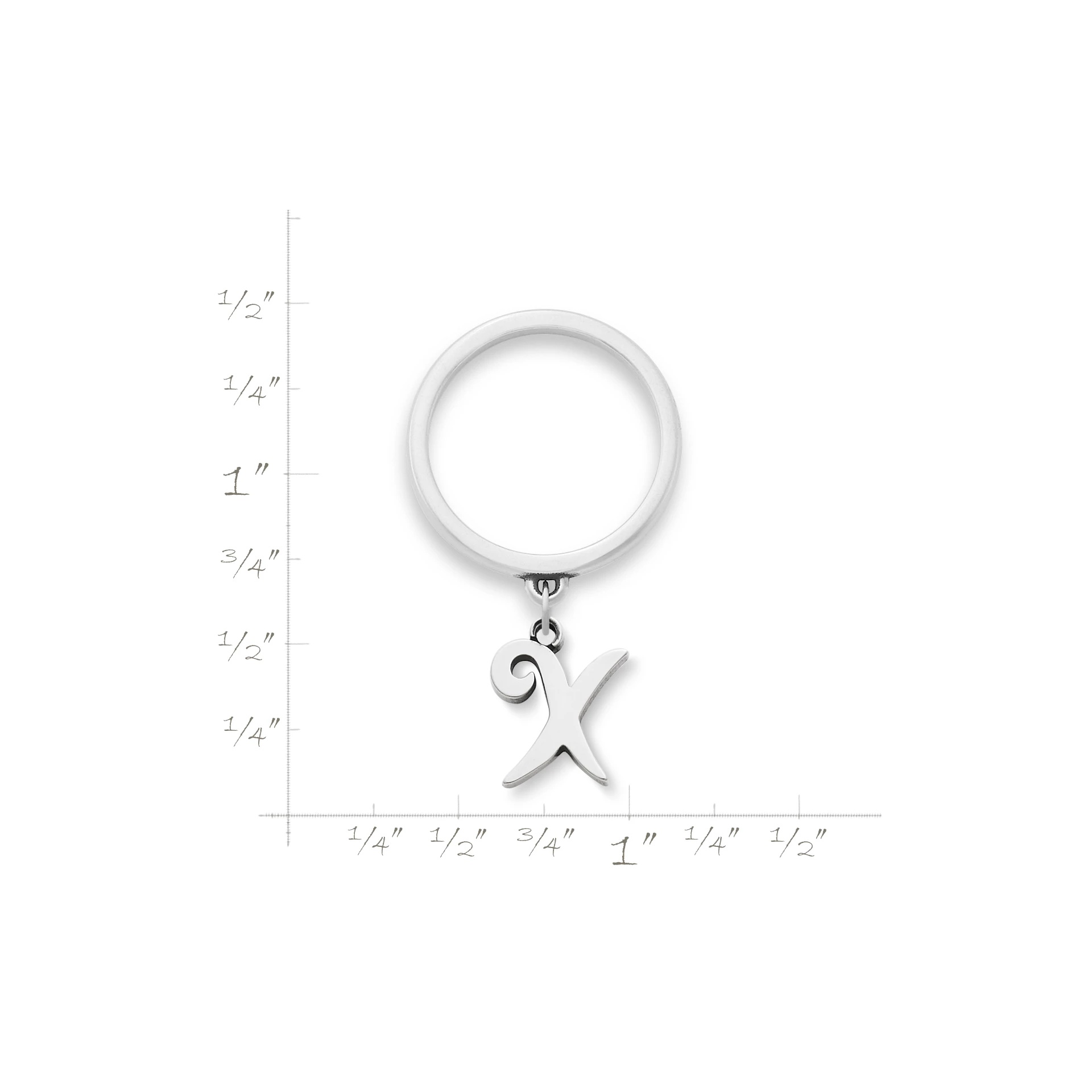 Small Script Initial Charm Dangle Ring - Image 2