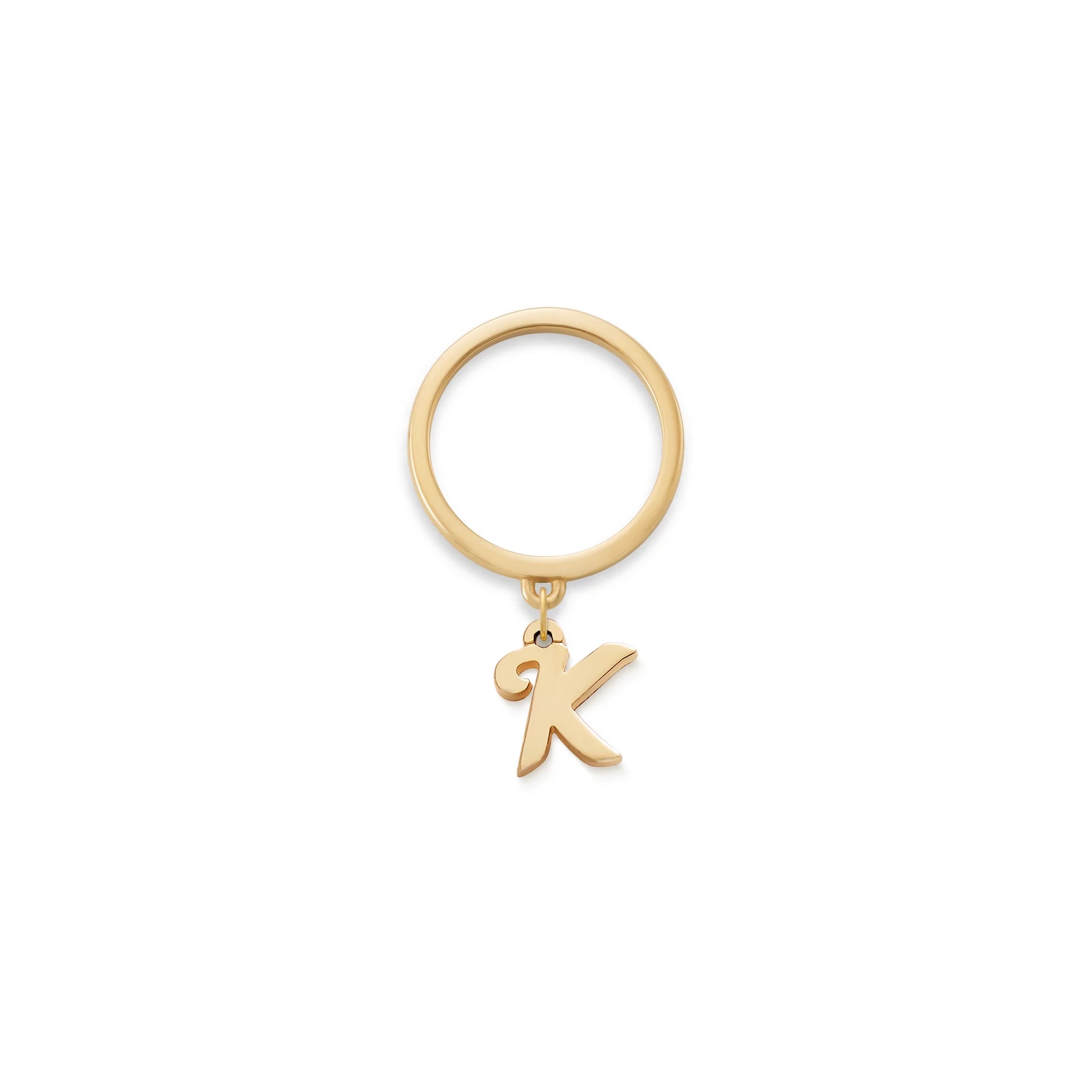 Small Script Initial Charm Dangle Ring