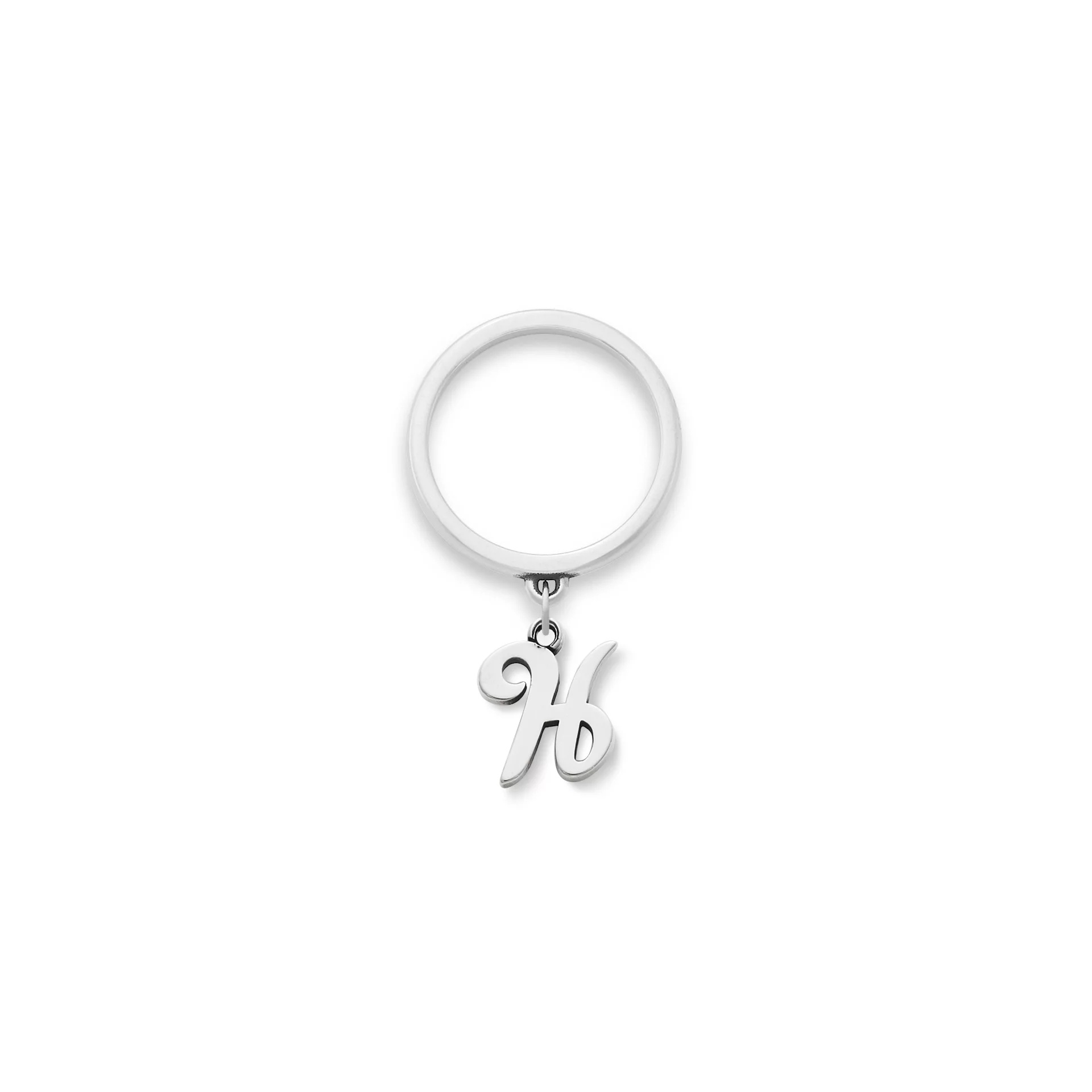Small Script Initial Charm Dangle Ring