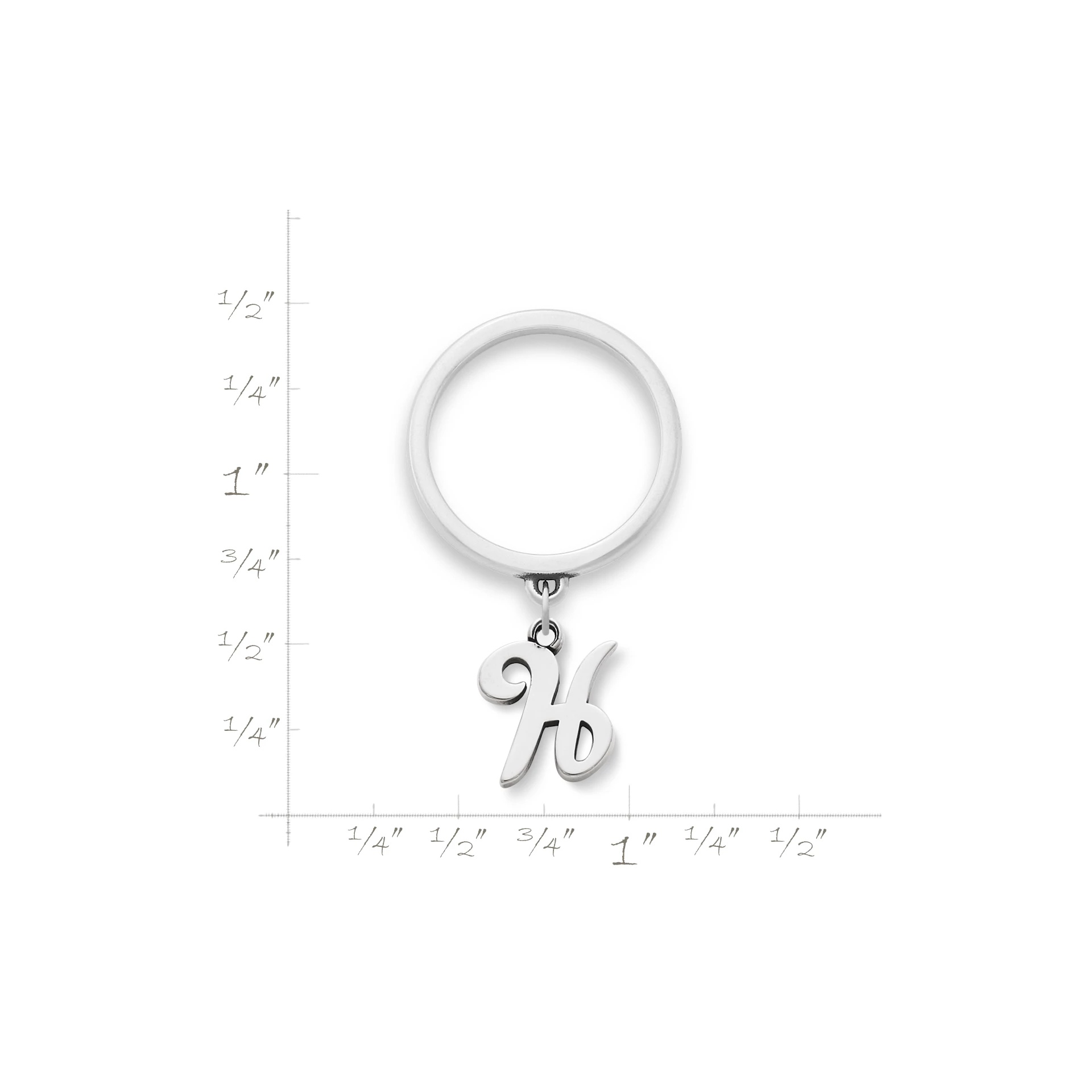 Small Script Initial Charm Dangle Ring - Image 2