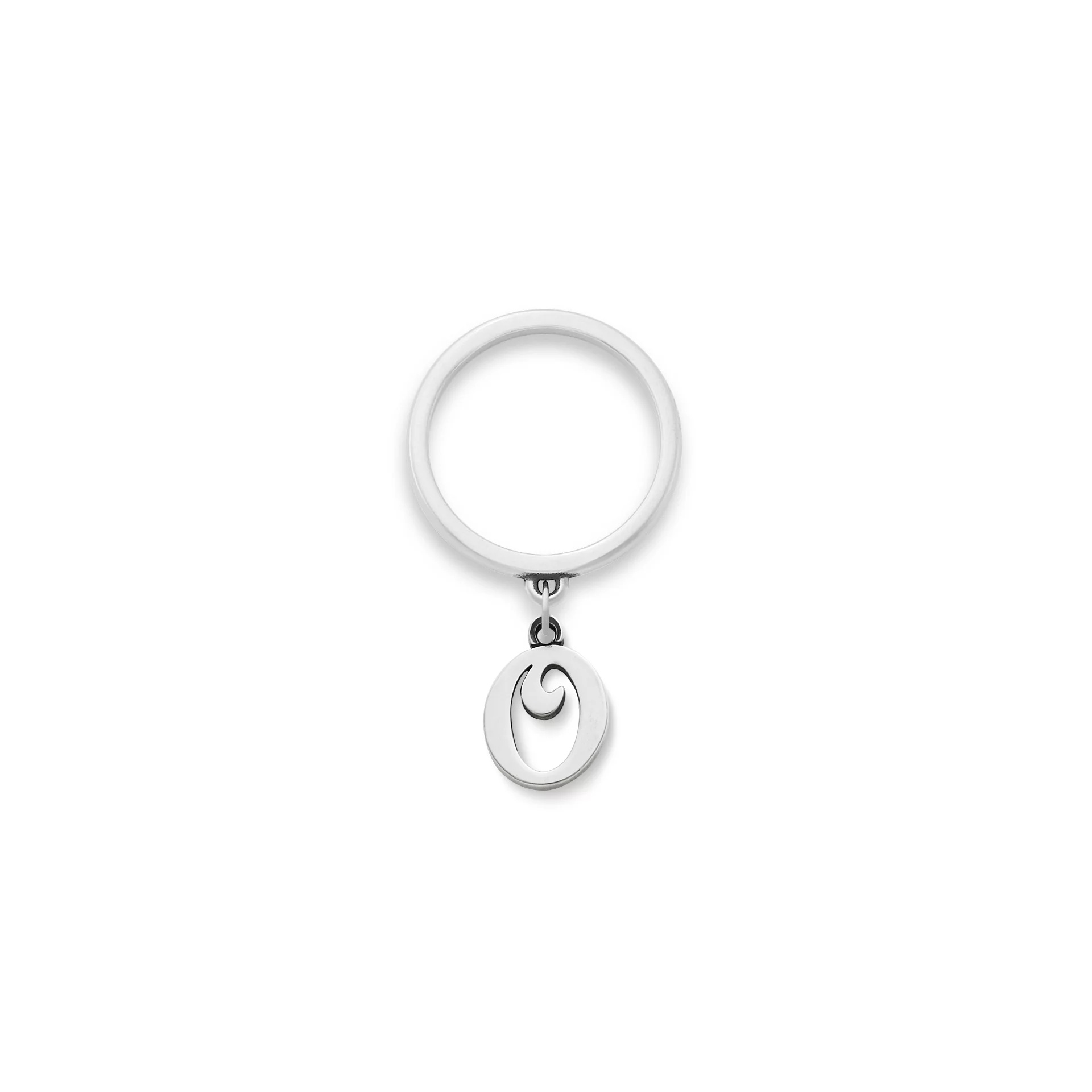 Small Script Initial Charm Dangle Ring