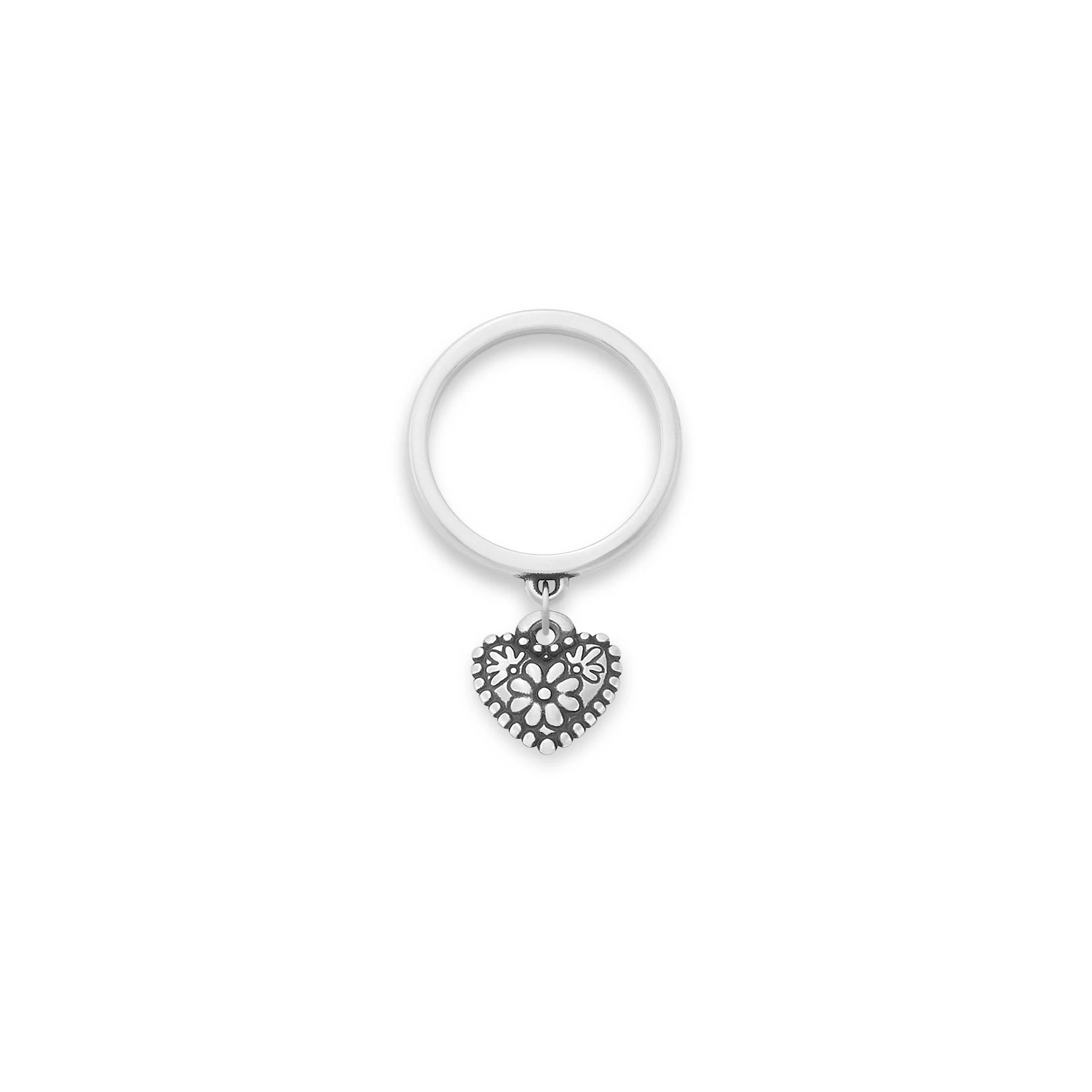 Petite Floral Heart Charm Dangle Ring